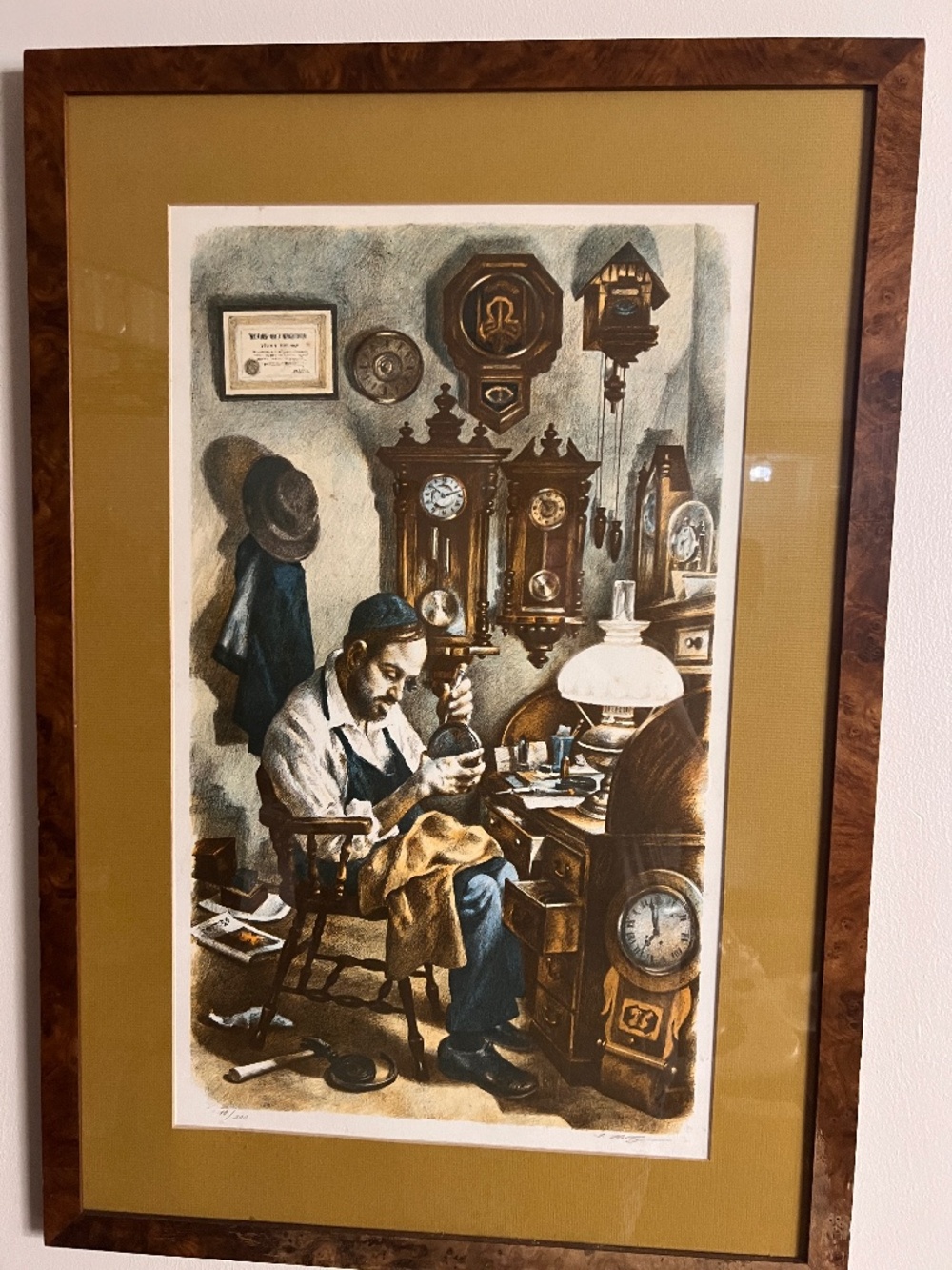Itzhak Holtz color lithograph "Clock Maker" 78/200 signed created in 1975